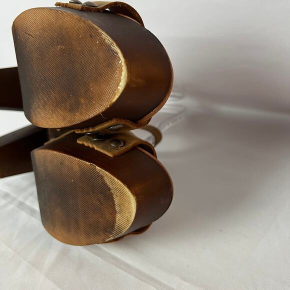 Mila Paoli Brown Distressed Leather Chunky Block Heel Sandals Size 8.5 - Picture 7 of 8